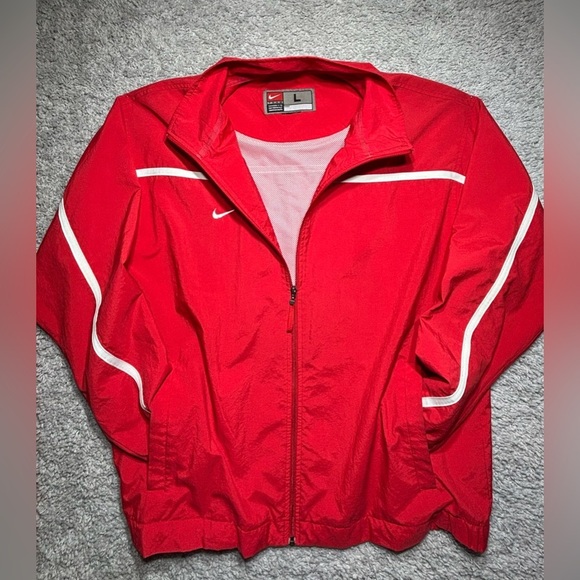 Nike Jacket Mens Large Zip Up Vintage Team Issued Red White Swoosh Activewear - Picture 1 of 5